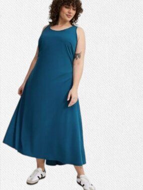 NWT Torrid Stretch Woven Green Athleisure Active Maxi Midi Dress 1 1X 14-16